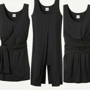 CAbi #3243 Black Beyond Tee Rayon Sleeveless Convertible Split Tunic Top S